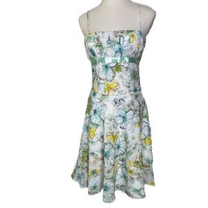 Vintage Y2K White Aqua Floral Mini Party Dress Fitted Layered Pinup 7/8